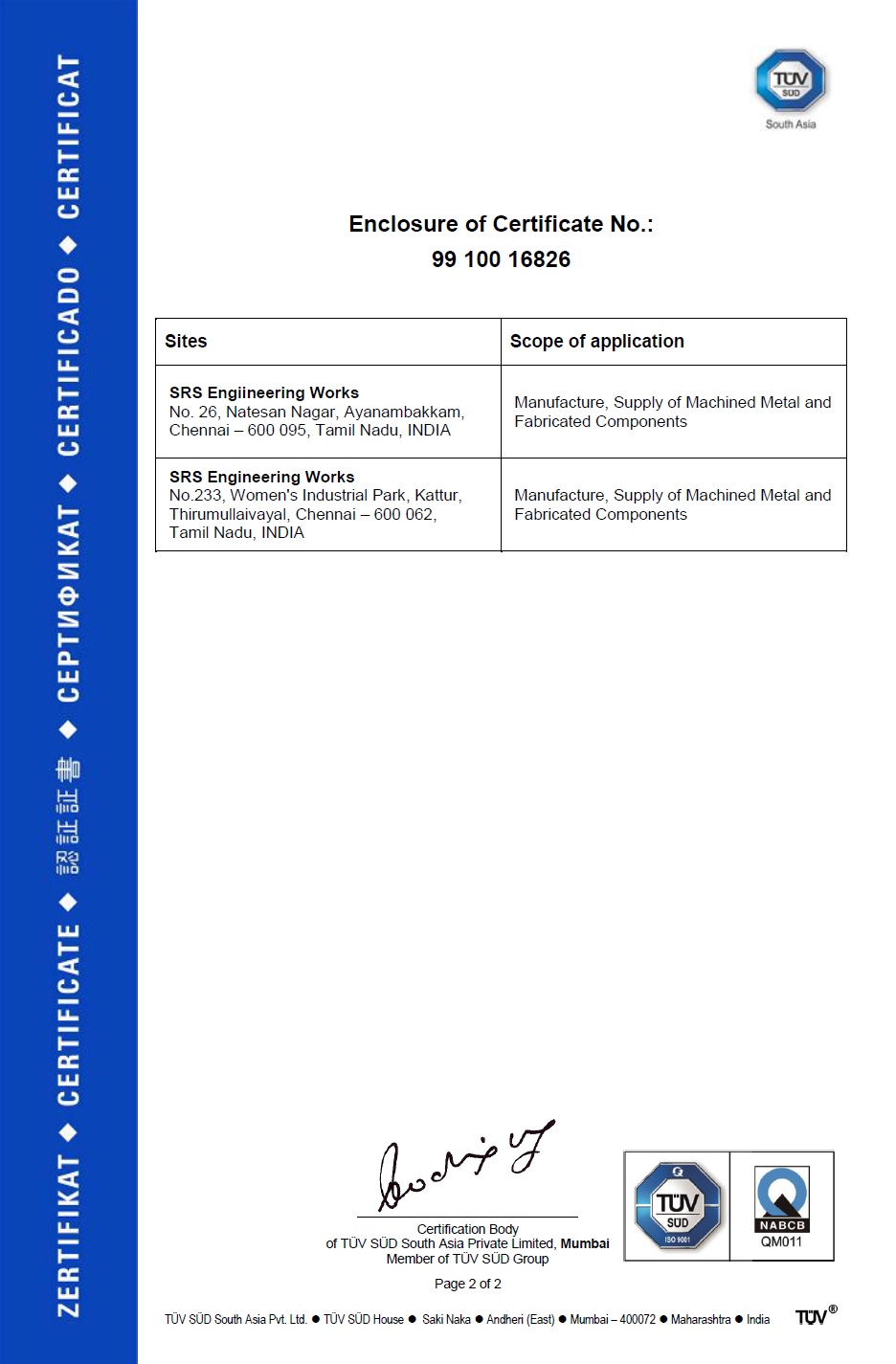 ISO 45001:2018 certificate